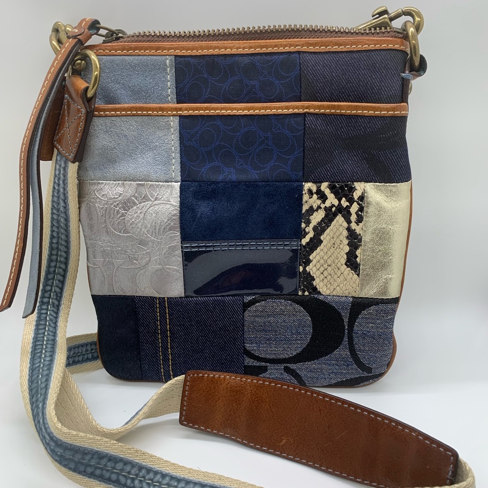 COACH Vintage Y2K Signature Patchwork Blue Denim Crossbody Shoulder Bag Purse
